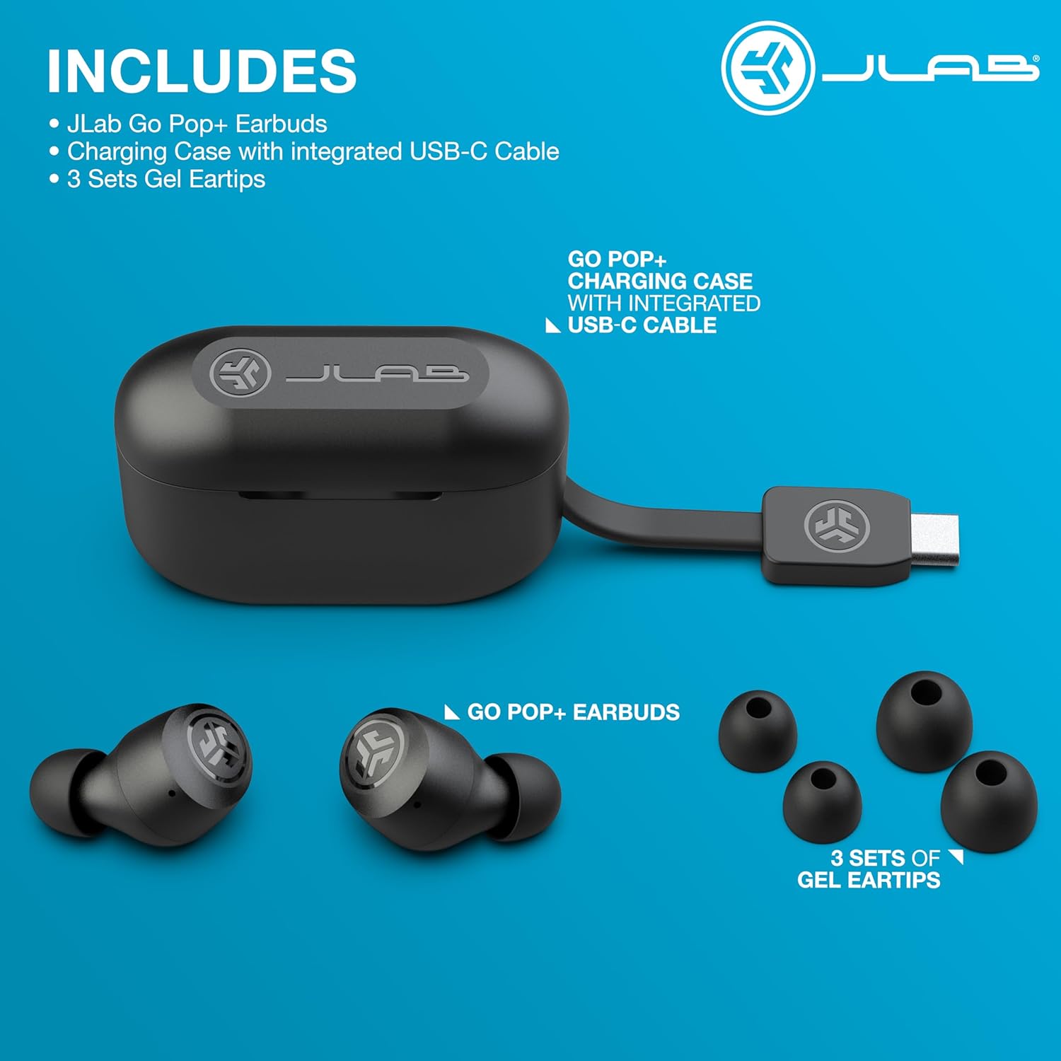 JLab Go Air Pop+ True Wireless Earbuds, in Ear Headphones, Bluetooth Earphones, 35H Playtime Ear Buds, Bluetooth Earbuds with Microphone, USB-C Charging Case, Dual Connect, EQ3 Sound, Black image 6