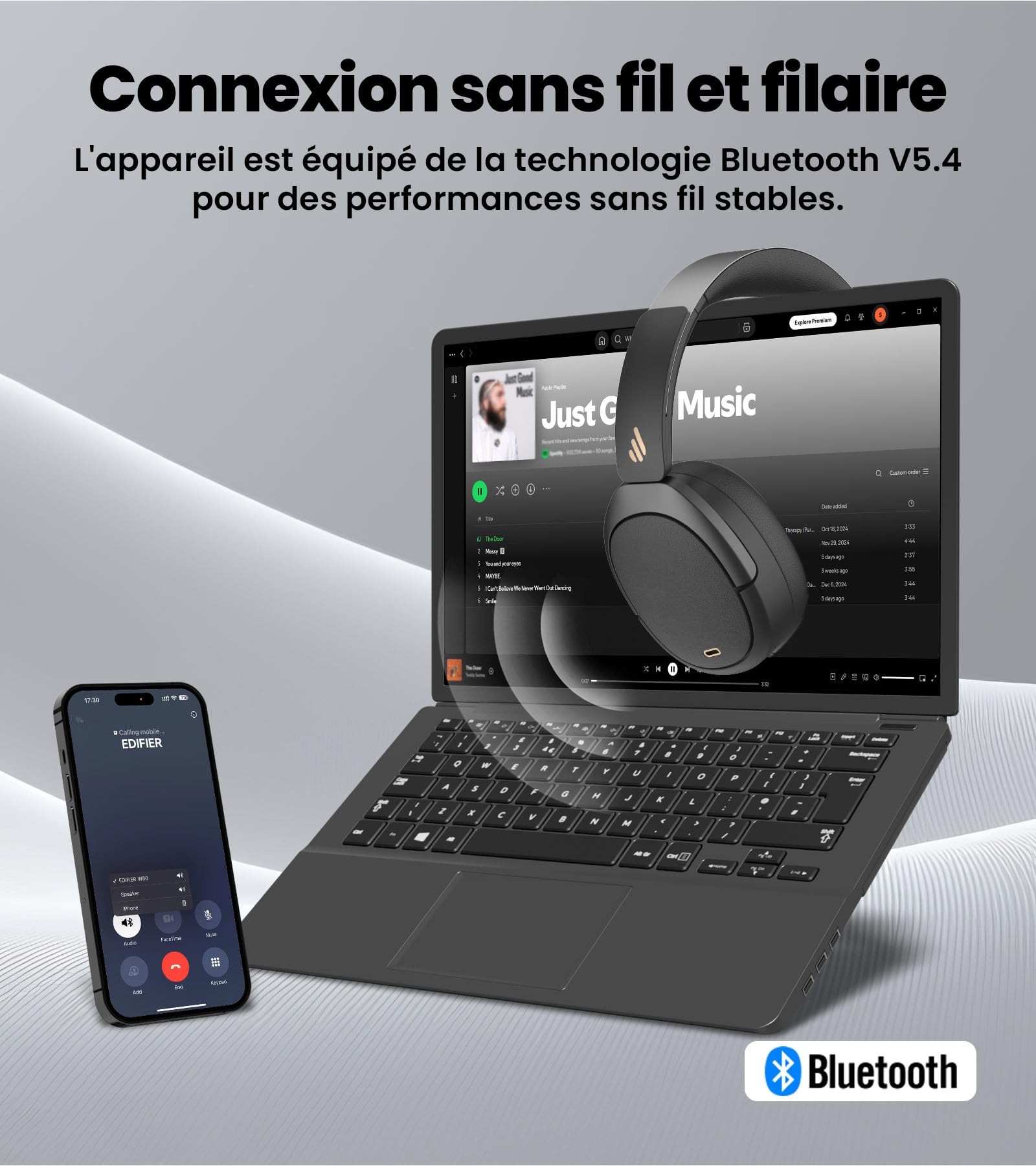 Edifier Casque Over-Ear avec et sans Fil W80 - Réduction de Bruit ANC Hybride -49dB, Hi-Res LDAC, Autonomie 65h, Appels IA, Bluetooth 5.4, Multipoint, Charge Rapide - Noir