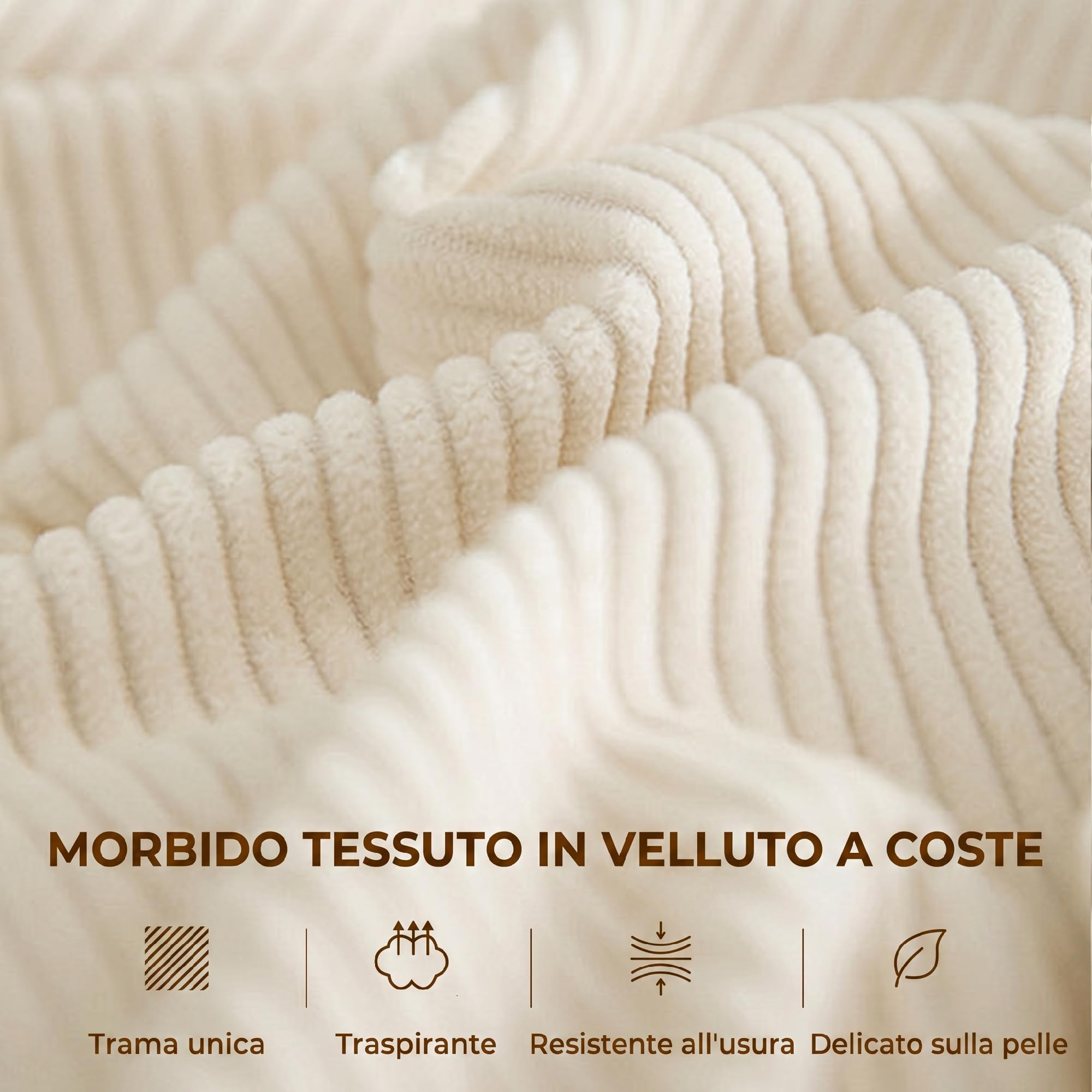 HOMCOM Divano 3 Posti con 2 Cuscini e Braccioli 212x80x88 cm Bianco Crema | in Velluto a Coste, Divanetto Moderno, Struttura in Acciaio, Imbottitura Morbido, Sofà per Casa Soggiorno Salotto