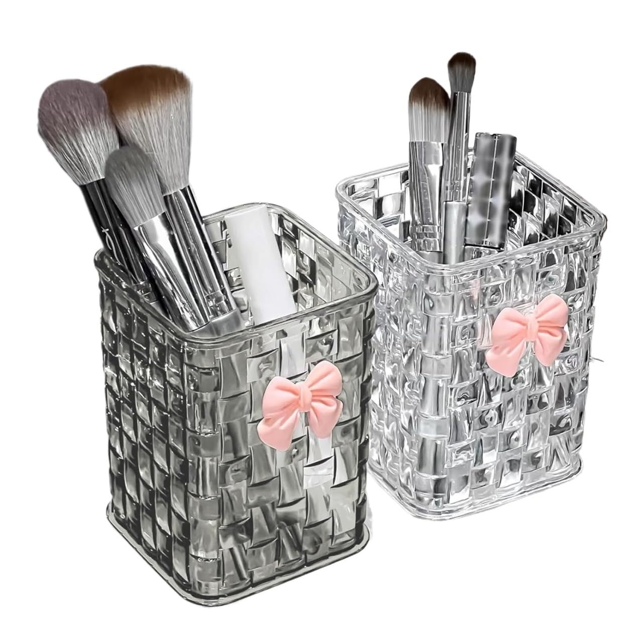 LIANXIBAG 2pcs Clear Acrylic Makeup Brushes Storage Box Desk Cosmetic Organizer Lipstick Nail Polish Display Stand Rack Jewelry Case(White)