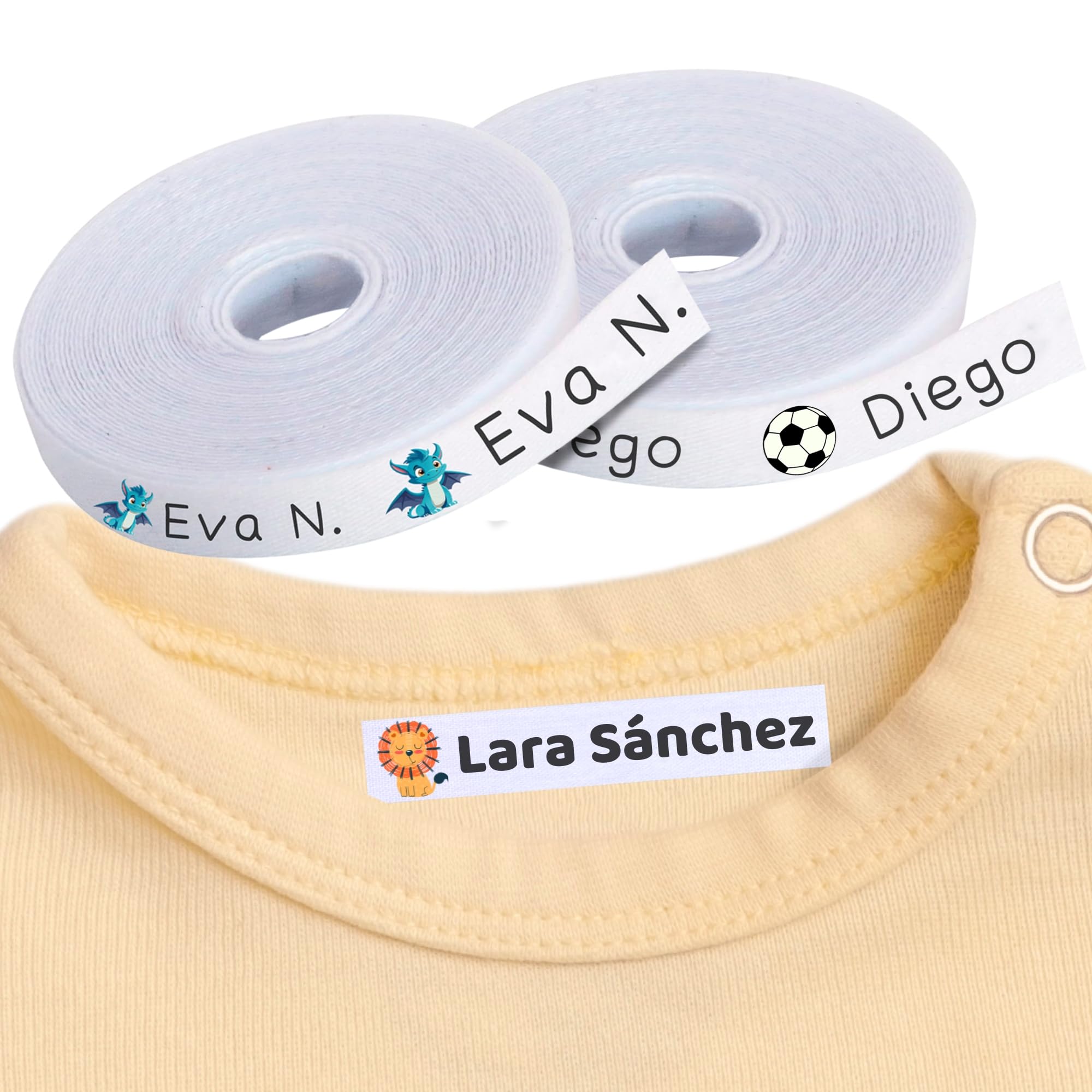 SticTag® 100 Etiquetas para Ropa Personalizadas con Nombre - Marcador termoadhesivo infantil para niños, vuelta al cole, guardería - Etiquetas de tela para camisetas, abrigos... (100)