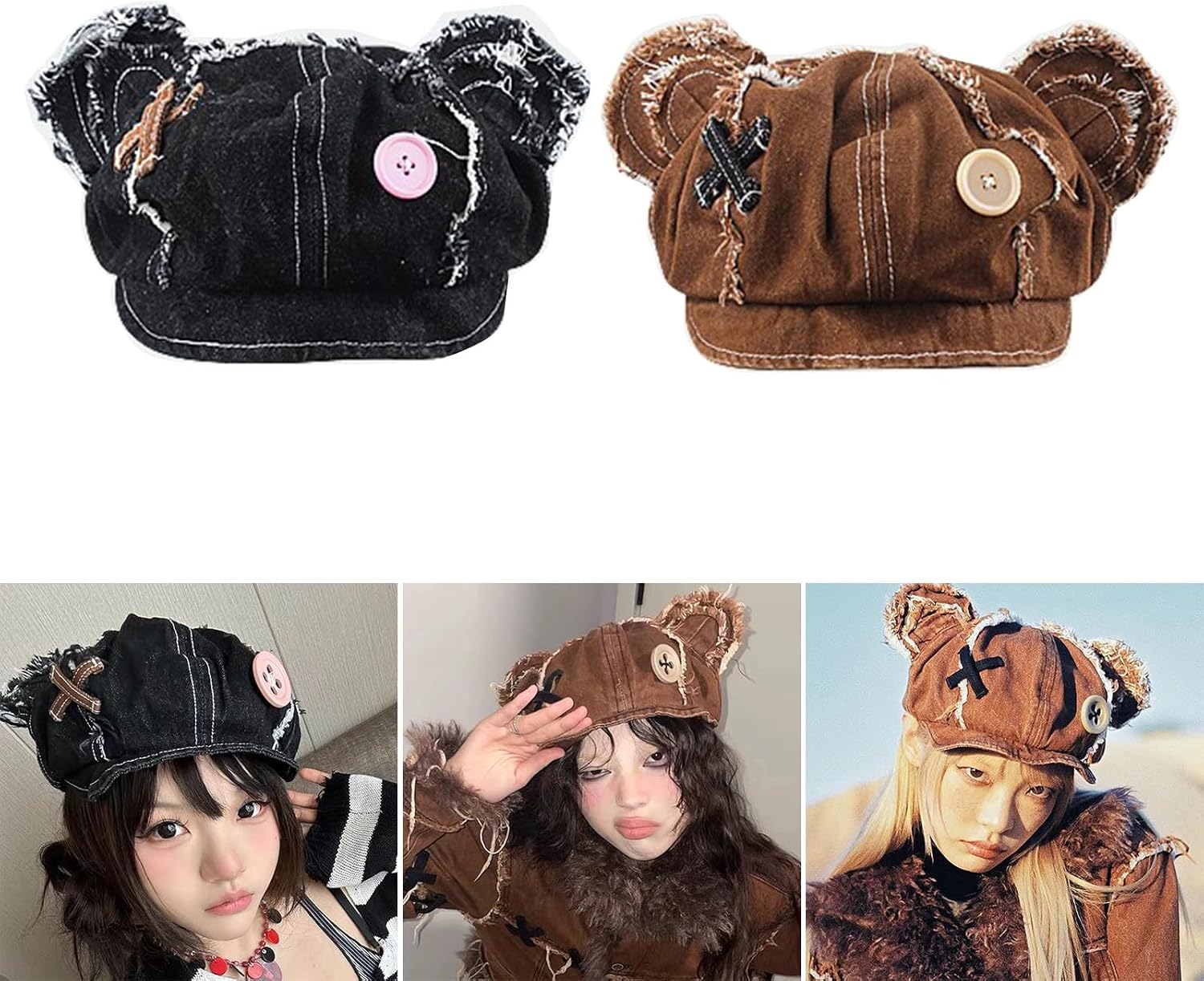 Cute Bear Ear Berets Outdoor Anti-Uv Hat Painter Cotton for Woman Outside Sunproof Hair Accessories for Women Hats for Women