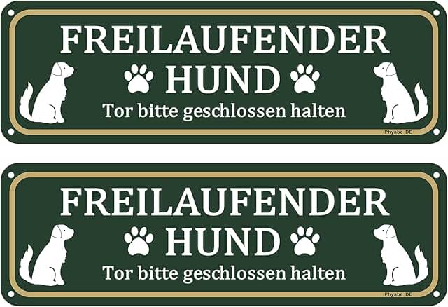 Achtung Dog Signs, Free-Ranging Dog, 25 cm x 8 cm, Aluminium Reflective Signs for Residential Complex, for Outdoor and Indoor Use product image