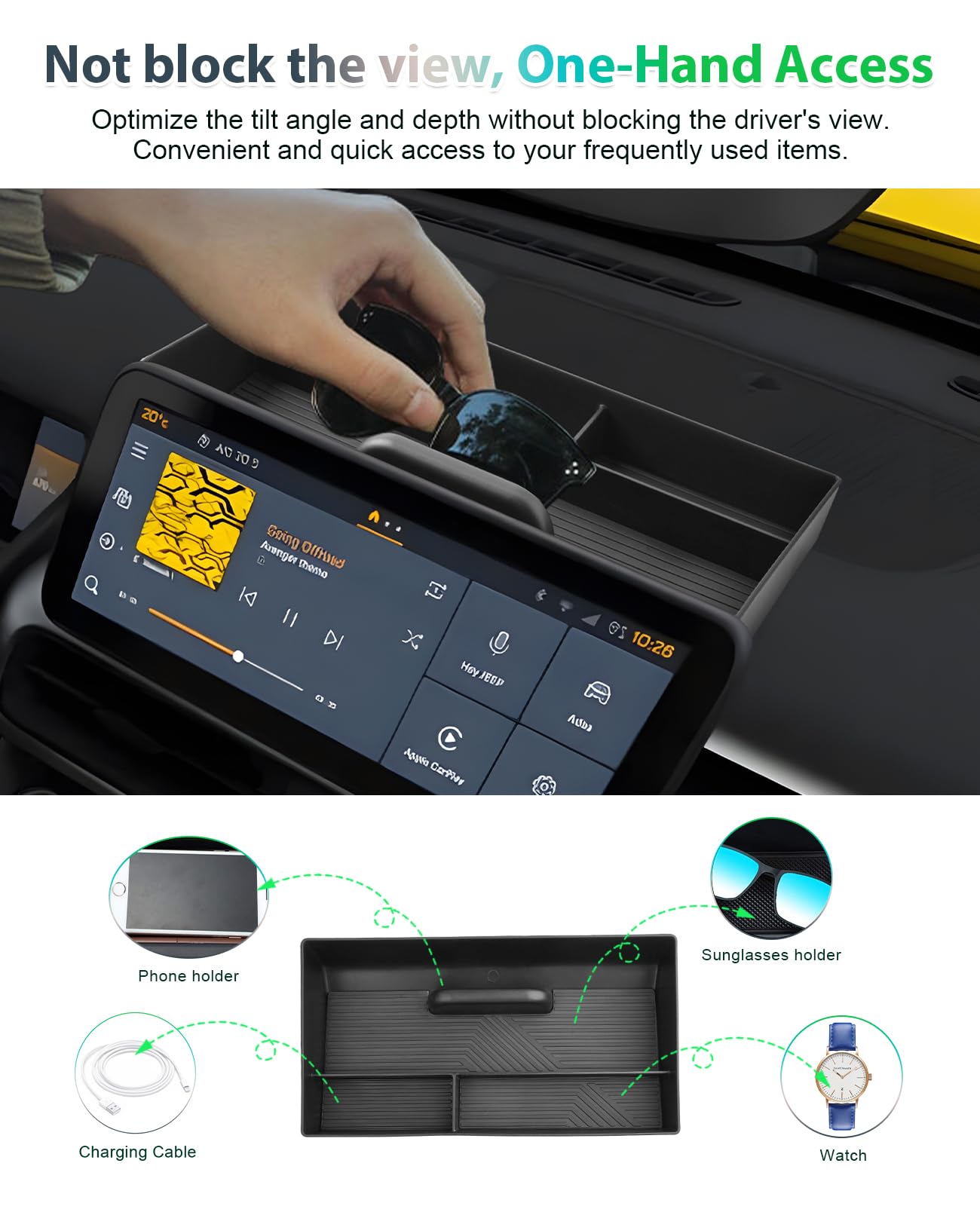 GAFAT Kompatybilny z Jeep Avenger 2024 2025 2026 26,04 cm Konsola środkowa, skrzynka na przechowywanie, Avenger 2025 Uconnect 26,04 cm za ekranem Półka Organizer, Akcesoria do Avengera