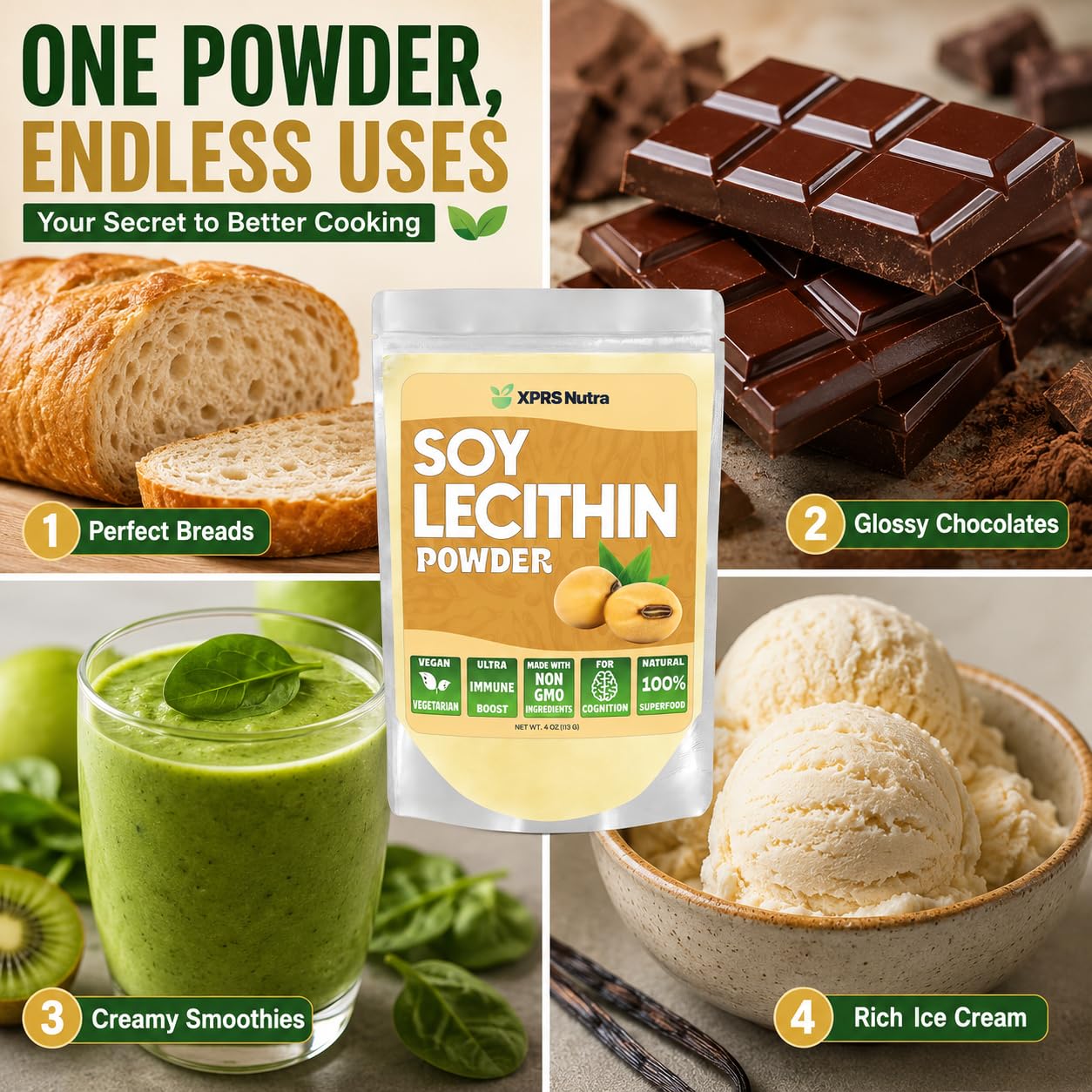 XPRS Nutra Soy Lecithin Powder Food Grade Fat Emulsifier - Suitable for Cooking, Baking and More - Vegan Friendly Soy Lecithin Powder Cooking Aid (4 Ounce) — Amazon image 4