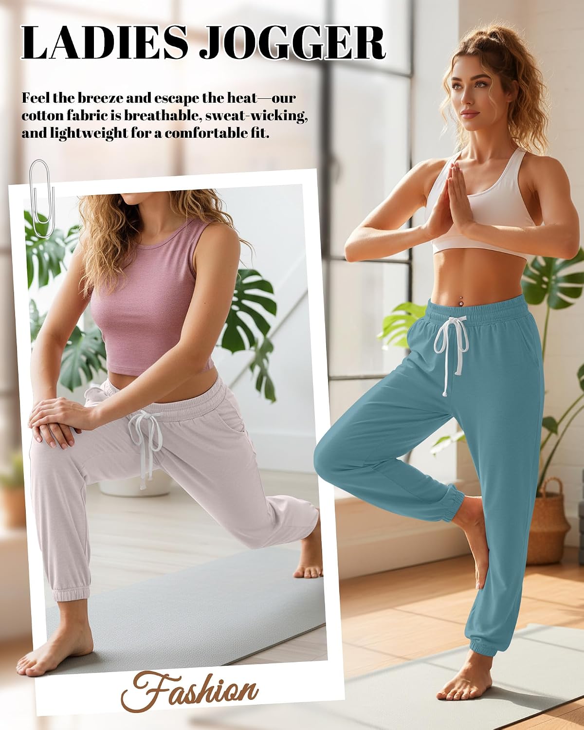3 Pack Womens Sweatpants Lightweight Joggers Lounge Pants Casual Tapered Cuffs Elastic Drawstring with Pockets