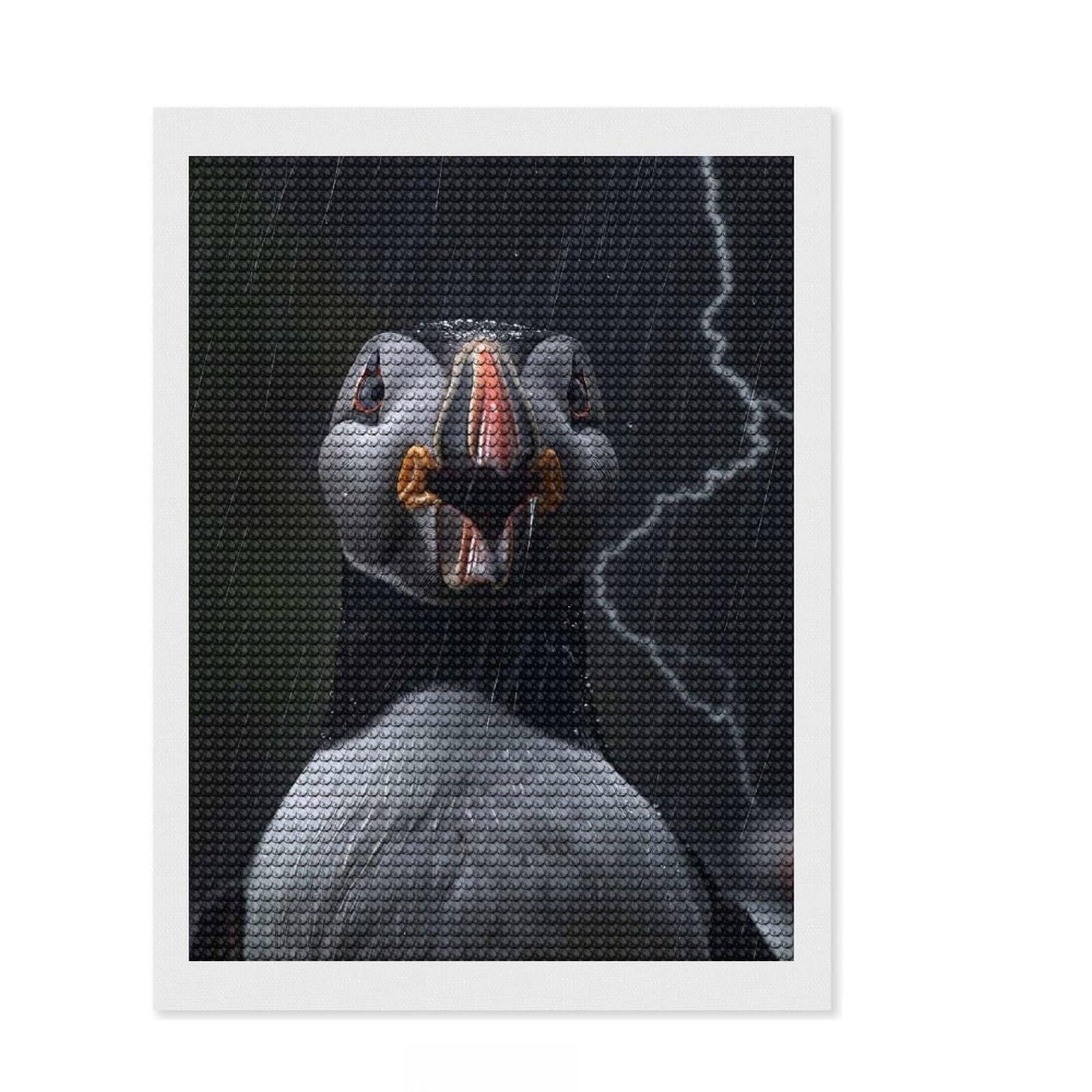 Junmoney Atlantic Puffin Lightning Diamond Art Kit 12"x16", Fun Craft Experience, Boho Decor, for Teens, Thoughtful Handmade Gift, Adhesive Canvas