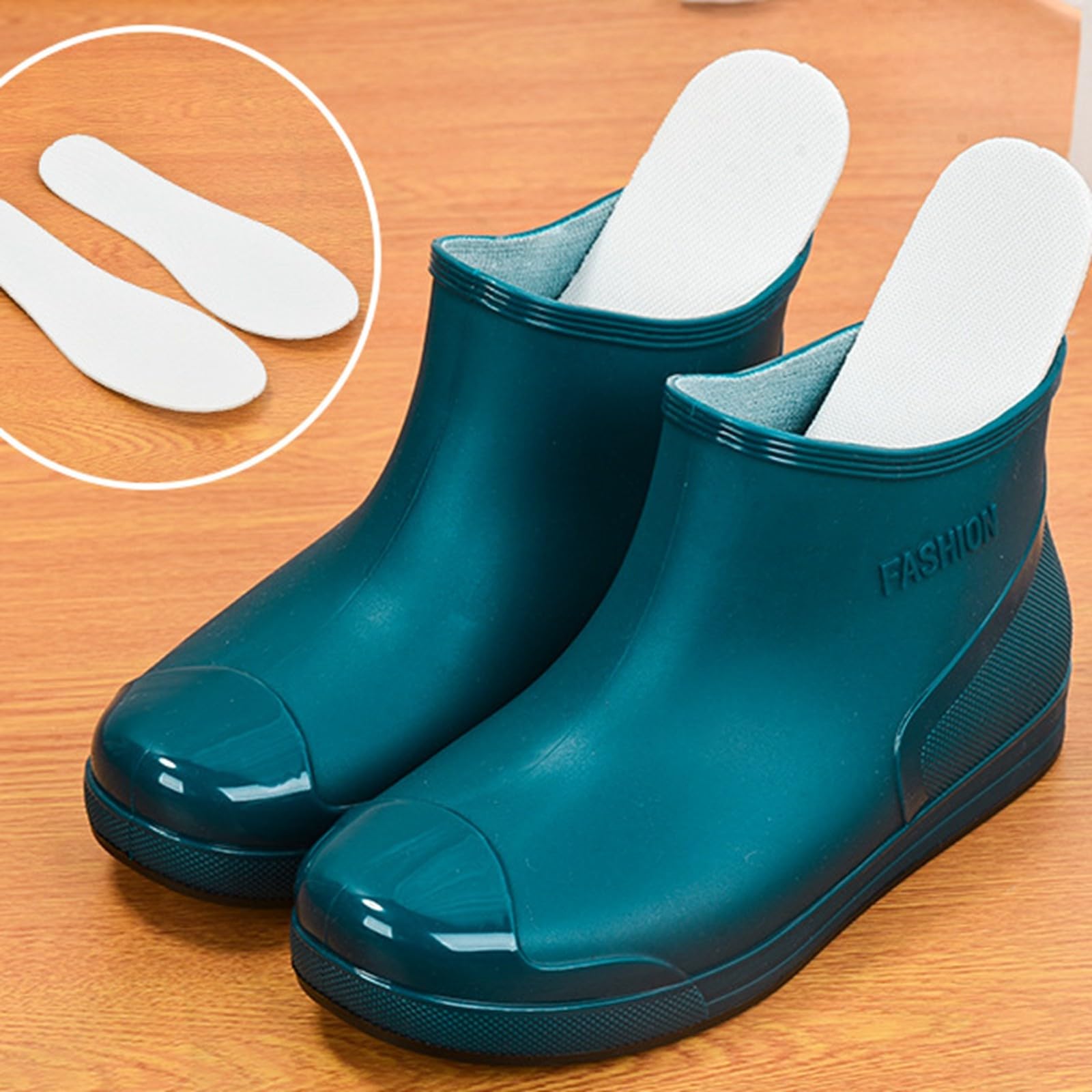 Generisch Zapatos de caminar para mujer, impermeables, de corte bajo, tubo corto, zapatos acuáticos de plástico con suela antideslizante, forro polar cálido, zapatos extraíbles, botines lacados
