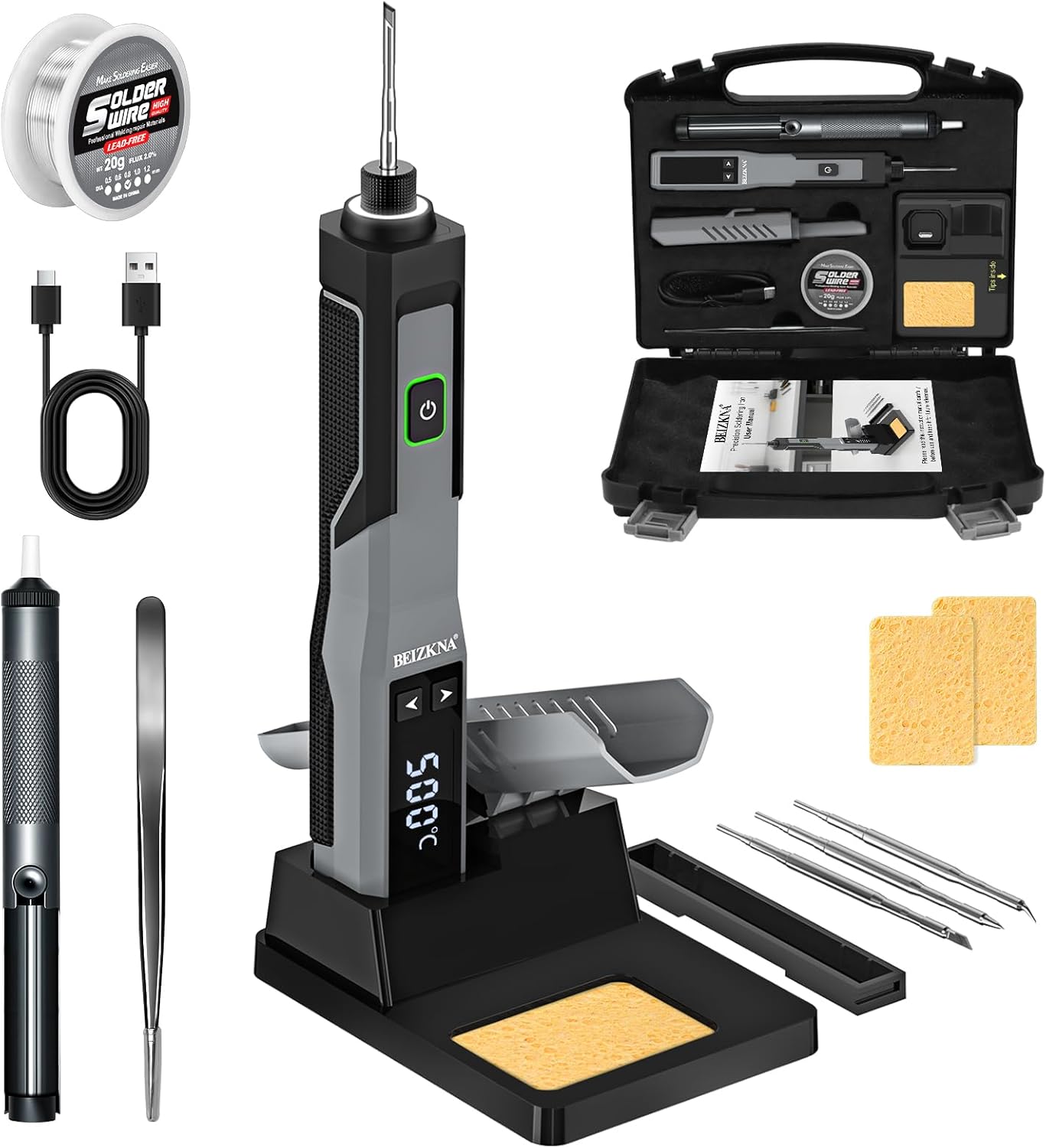 Soldering Iron Kit Cordless Soldering Iron 5s Fast Heating 392-932℉ 3200mAh Battery, LED Display, Auto Sleep, Portable Electric USB Rechargeable Solder Gun Wireless Welding Pen for Precision Repair