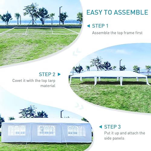 Miniatura 8 de Tienda de campaña para fiestas al aire libre de 10 x 30 pies, tiendas grandes para fiestas, bodas, graduación y cumpleaños, carpas blancas para