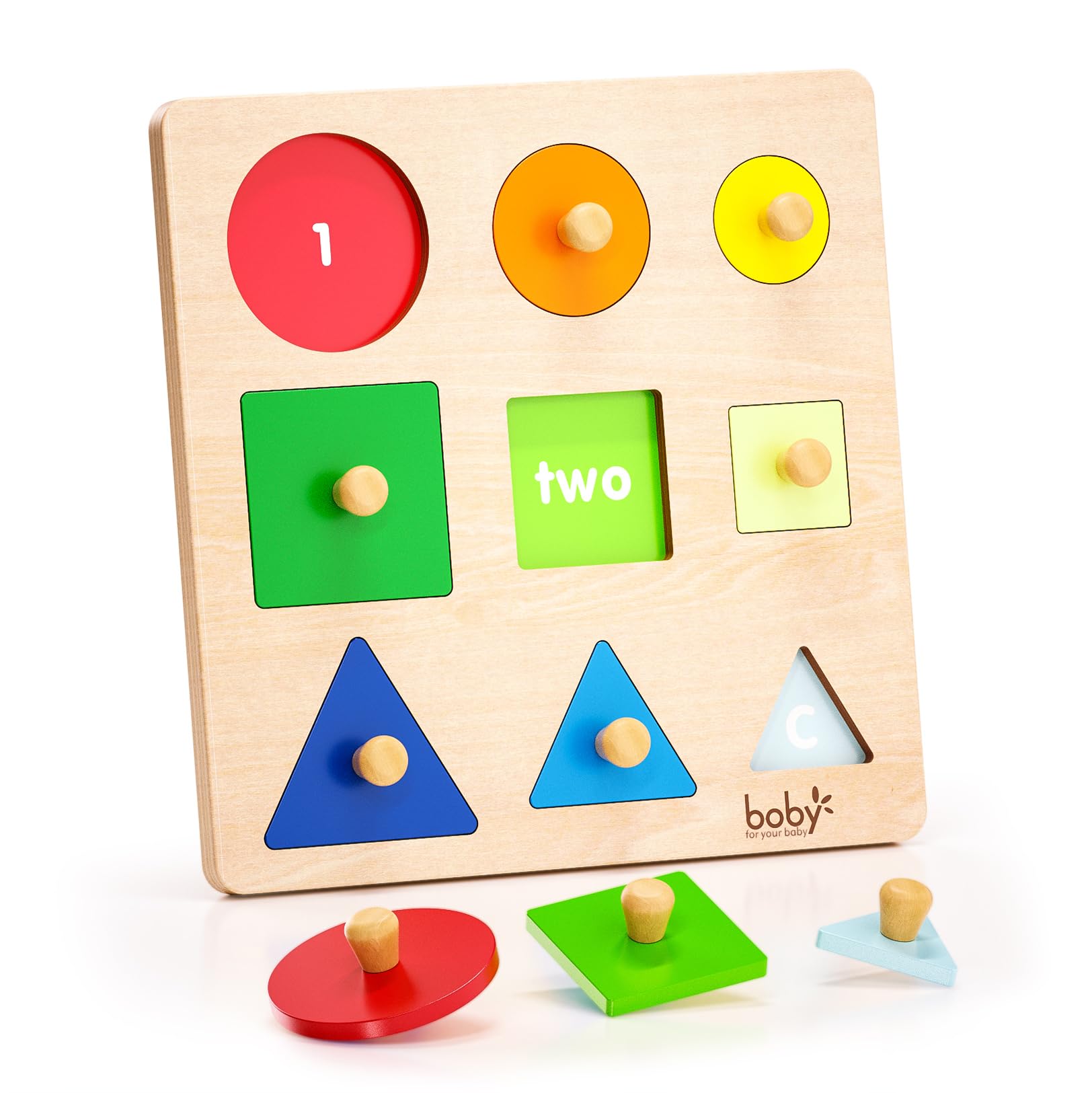 Montessori Puzzles for Babies 12-18-24 Months, Wooden Jumbo Knob Peg Puzzle Shape sorter for Toddlers 1-3 Year Old, Early Learning Sensorial Toys (