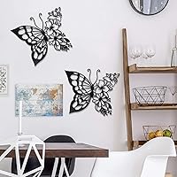 Vista 4 de Garden 4 you 2 piezas de decoración de mariposa decoración de pared de metal decoración de flores arte de pared para dormitorio, sala de estar
