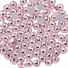 Beadsland 144pcs Flat Back Crystal Rhinestones Round Gems for Nail Art and Craft Glue Fix, Light Pink, SS40, 8.4-8.7mm