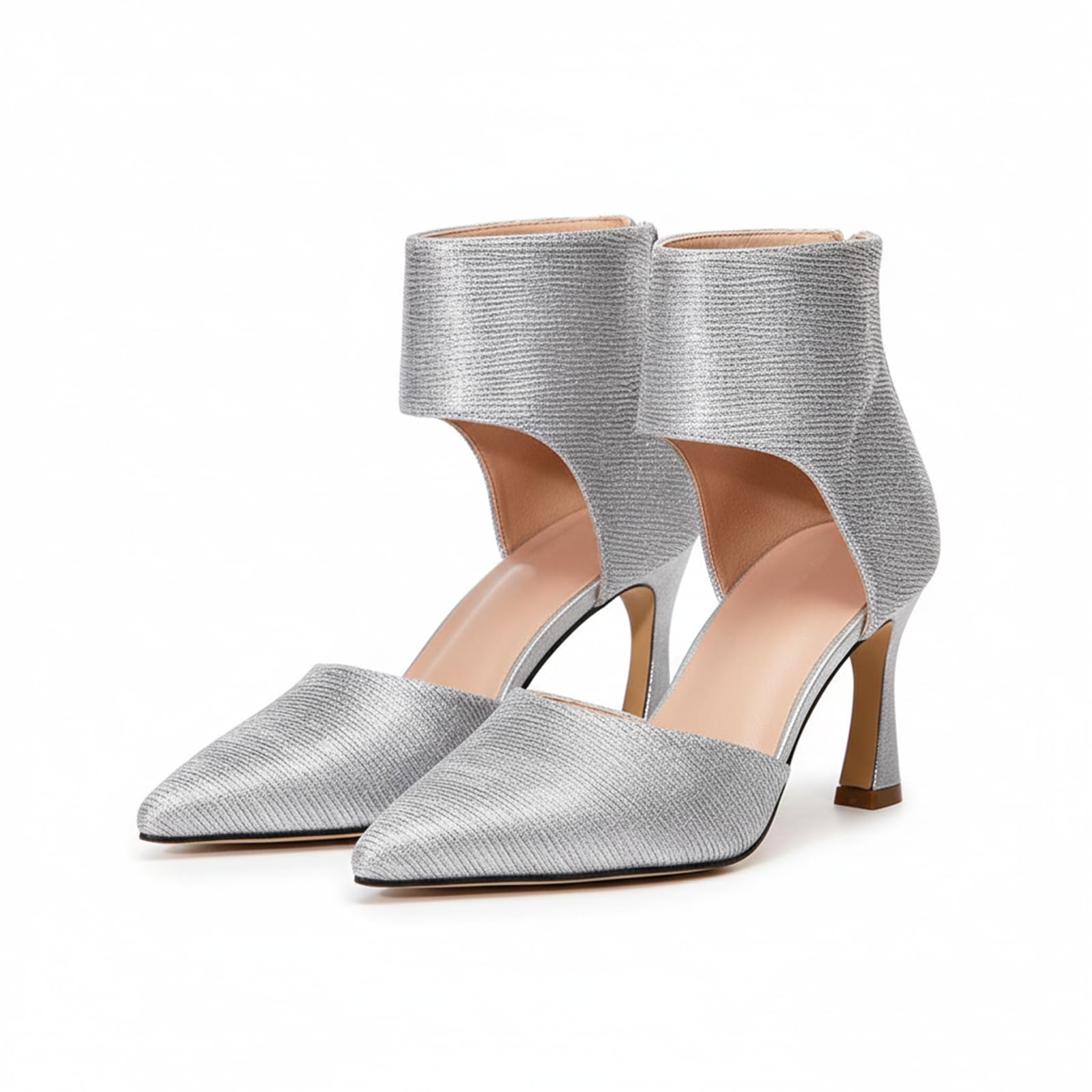 Womens Pointed Toe High Heel Ankle Boots Metallic Textured Cut-Out Sock Boot Style Fashion Dress Party Evening Shoes