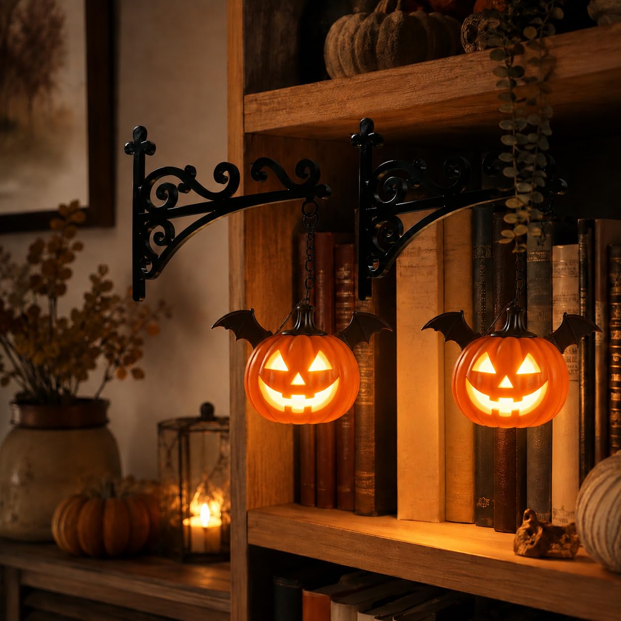Bookshelf Lantern, Book Nook Lights, Library Lantern-Decorative Bookshelf Lighting, Vintage Hanging LED Warm Lighting Decoration for Halloween,Home Library, Desktop Ornament (B 2pcs)