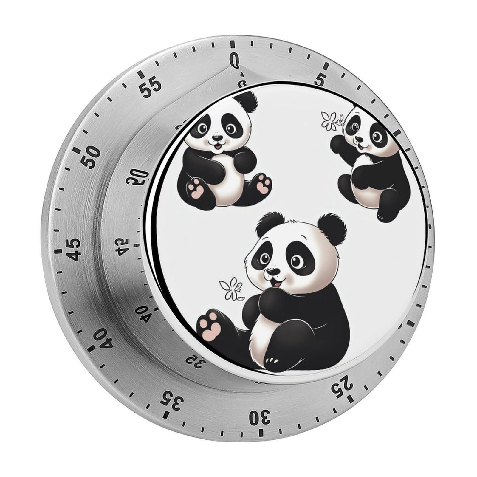 Mechanical Kitchen Timer with Magnetic Back, Stainless Steel Manual Playful Panda Printed Timer for Cooking and Time Management