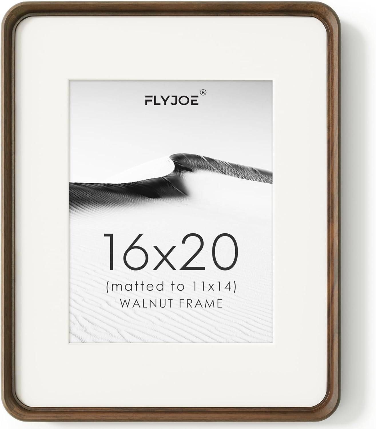 16 x 20 Picture Frame, USA-Sourced Natural Walnut Wood Photo Frame with Tempered Glass, Handcrafted Rounded Corner 16x20 Wooden Frame Matted to 11x14 Photos, Horizontal or Vertical Wall Mounting