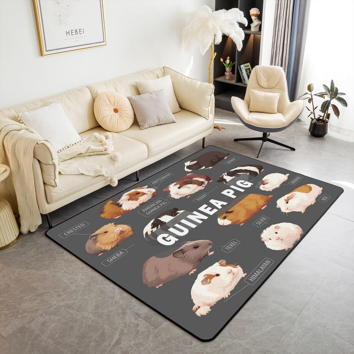 jejeloiu Guinea Pig Rugs for Living Room Bedroom Cute Cavy Area Rug 5"x7" for Kids Cartoon Animal Theme Indoor Floor Mat Orange Grey Accent Rug