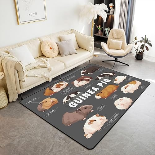 jejeloiu Alfombras de conejillo de indias para sala de estar, dormitorio, bonita alfombra de área de 5 x 7 pies, para niños, con temática de