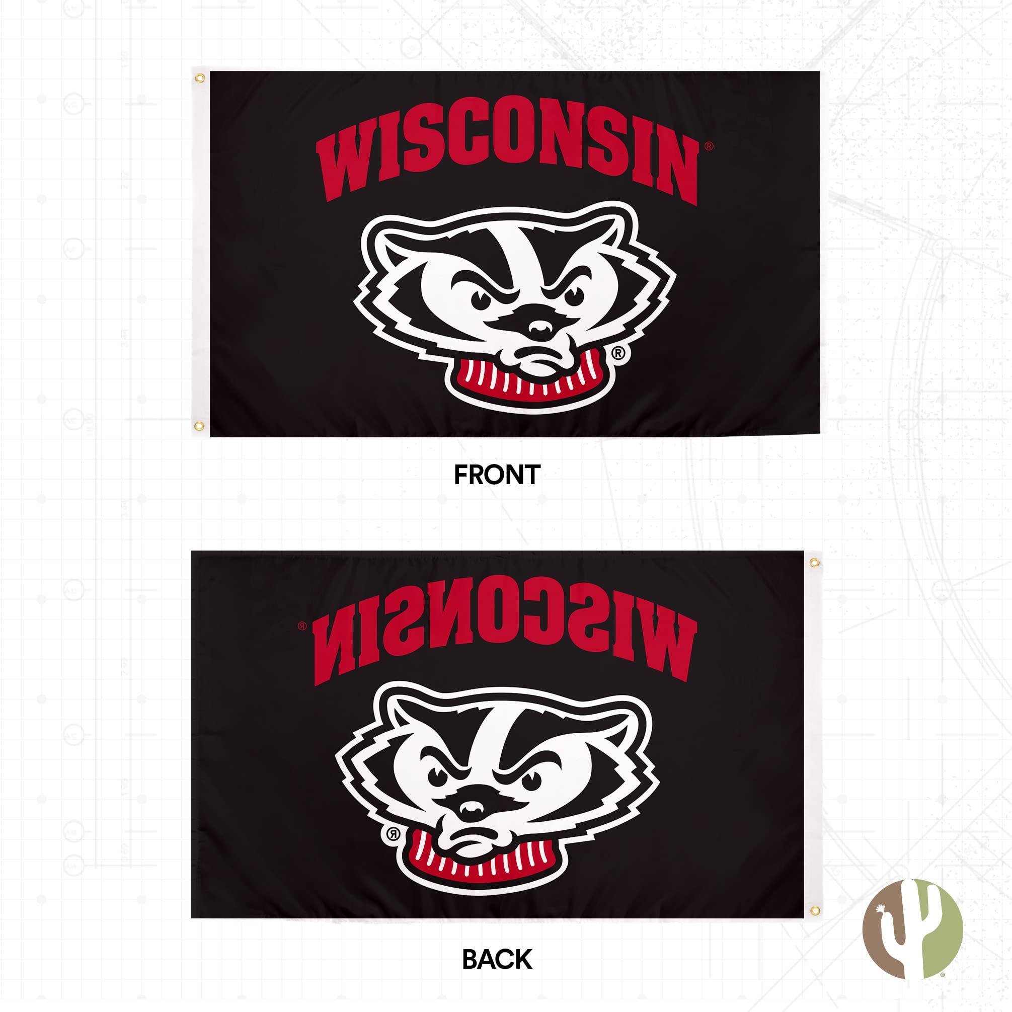 Desert Cactus University of Wisconsin Flag Badgers UW Madison Banners 100% Polyester Indoor Outdoor 3x5 feet Flags (Design 7)