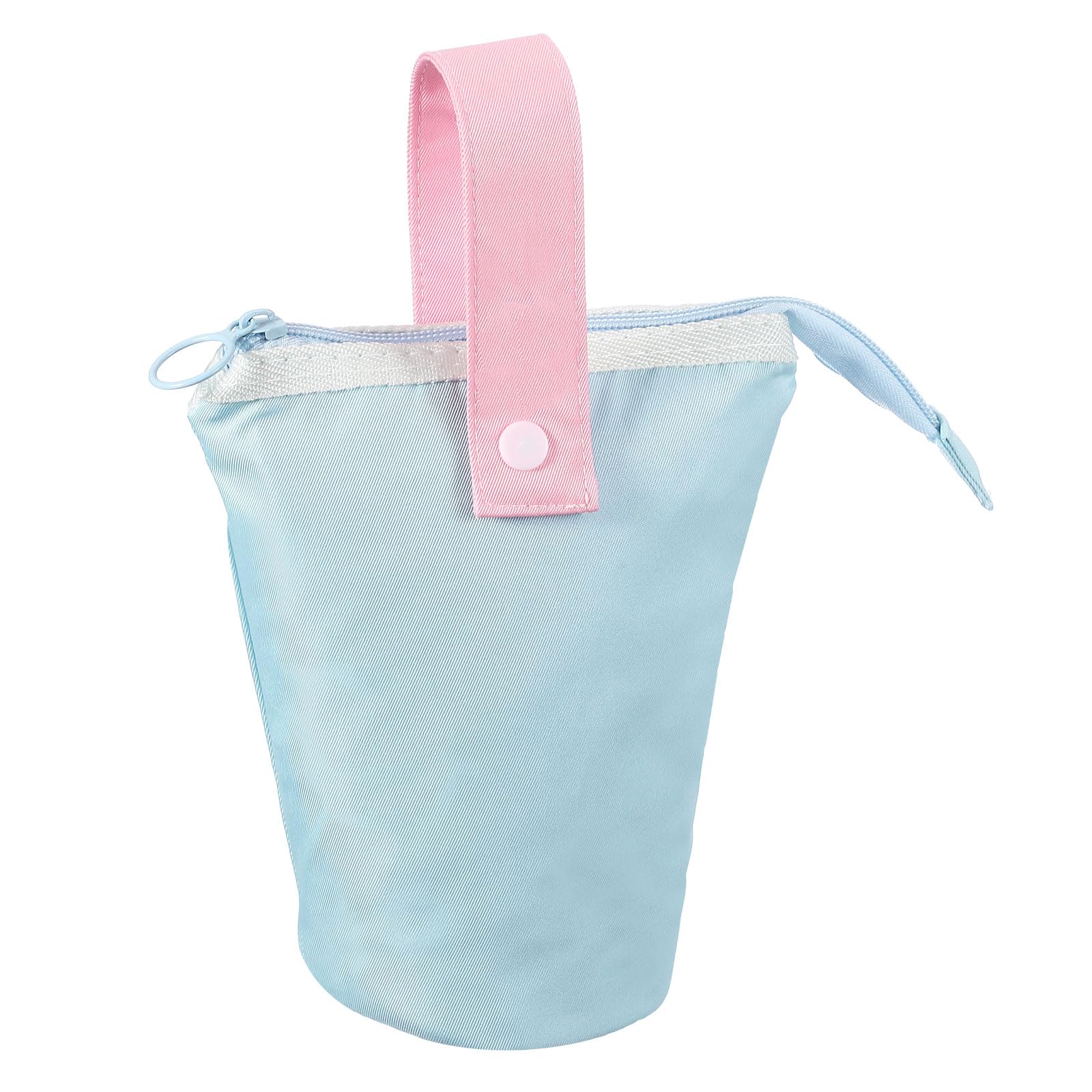 PATIKIL Stand Pencil Pouch, Telescopic Standing Pen Pouch with Handle Stand Colored Pen Holder Foldable Makeup Cosmetic Bag Art Supplies for Marker Brush Home Office, Light Blue