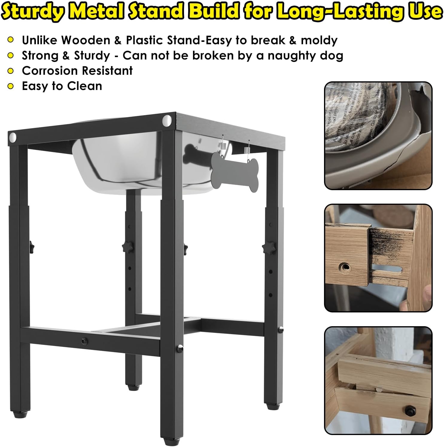 1.6 Gallon Elevated Dog Water Bowl for Large Dogs, 4-Height Adjustable (13–18'') Raised Stainless Steel Bowl with Spill-Proof Mat & Sturdy Metal Stand, Easy-Clean Feeder for Indoor/Outdoor Use