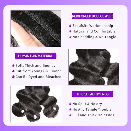 Vista 34 de Manojos de cabello humano ondulado de 18 pulgadas, paquetes de cabello humano ondulado 12A brasileño 100% sin procesar, cabello humano virgen húmedo