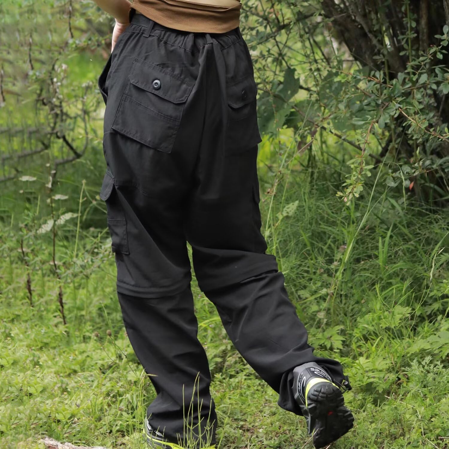 Pantaloni da trekking da donna, con zip off, ad asciugatura rapida, da trekking, con gambe rimovibili, traspiranti, pantaloni cargo estivi, pantaloni funzionali con cintura, 6 tasche