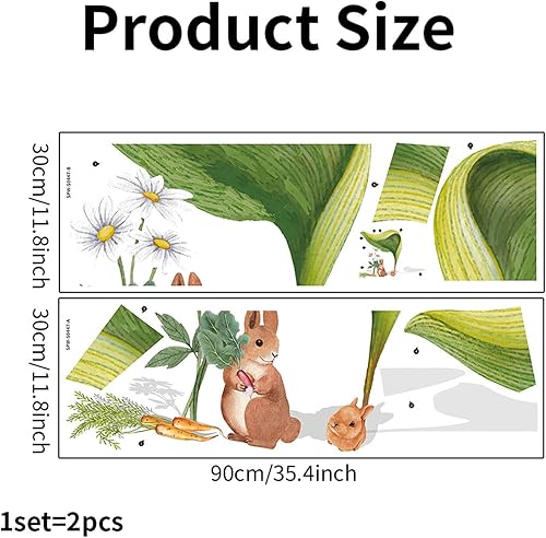 Miniatura 5 de Pegatina de pared de conejo de hoja grande con diseño de conejos, flores, despegar y pegar, calcomanías de arte de pared, decoración de ventana de