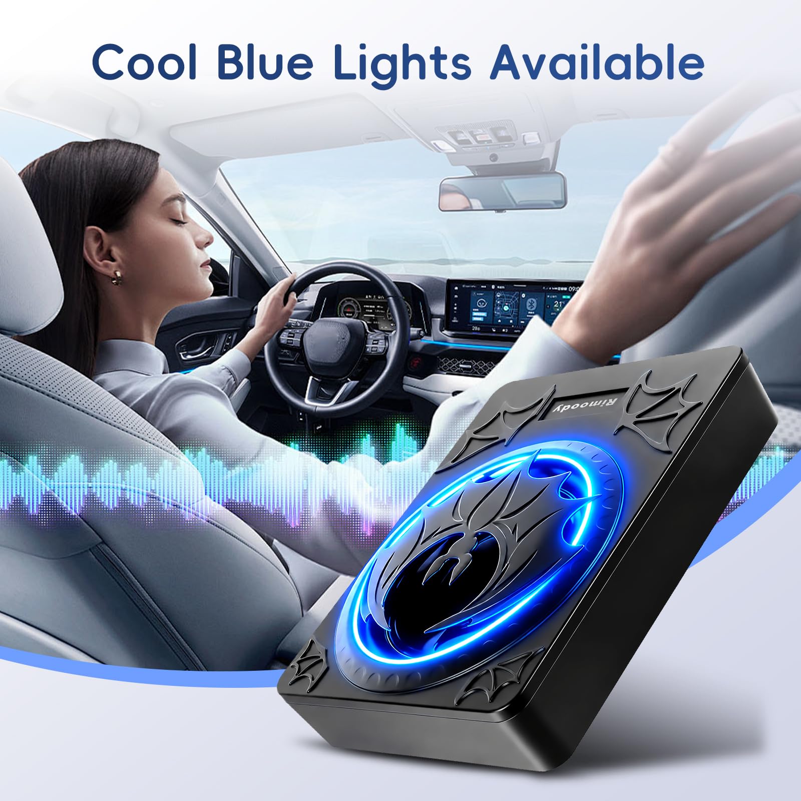 Rimoody Subwoofer Attivo a Progetto Piatto da 10 Pollici per Auto - 1200W Potenza Max, Bass Boost, Protezione Termica, Kit Montaggio Sotto Sedile LED Luci multiple