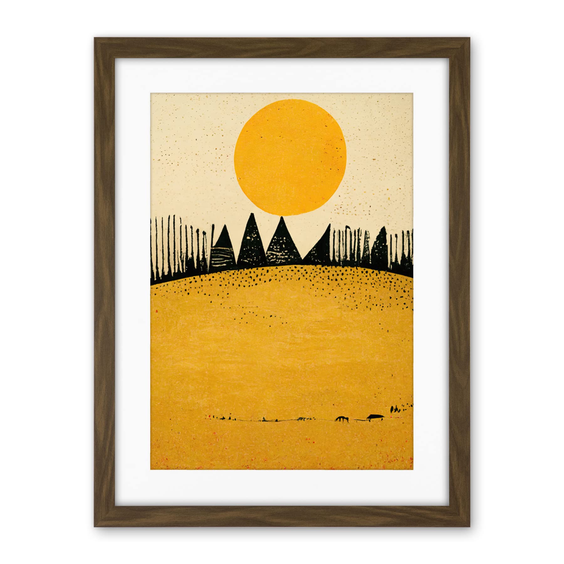 Wee Blue Coo Minimalist Tribal Abstract Desert Yellow Painting Artwork Framed Wall Art Print 18X24 Inch