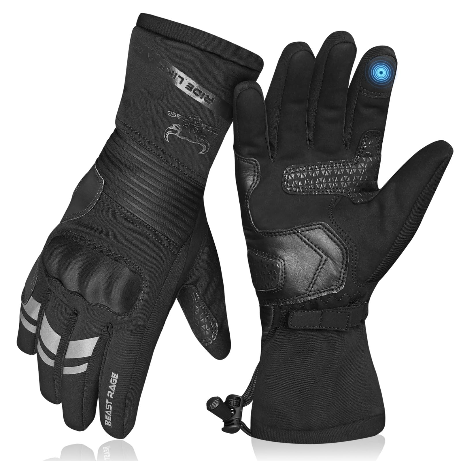 BEAST RAGE Winter Motorradhandschuhe, Wasserdicht Winddicht Warm Motorradhandschuhe für Männer Frauen, Thermisch, Touchscreen, Motorrad Handschuhe mit ganzen Fingern rutschfest