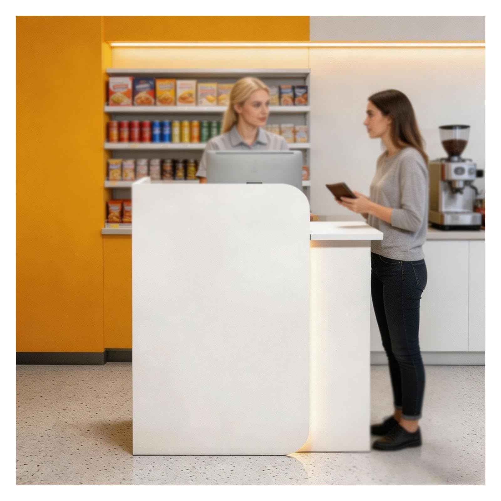 Cassa Bancone Negozio Con Paratia Privacy Curva Per Ufficio, Hotel Negozio