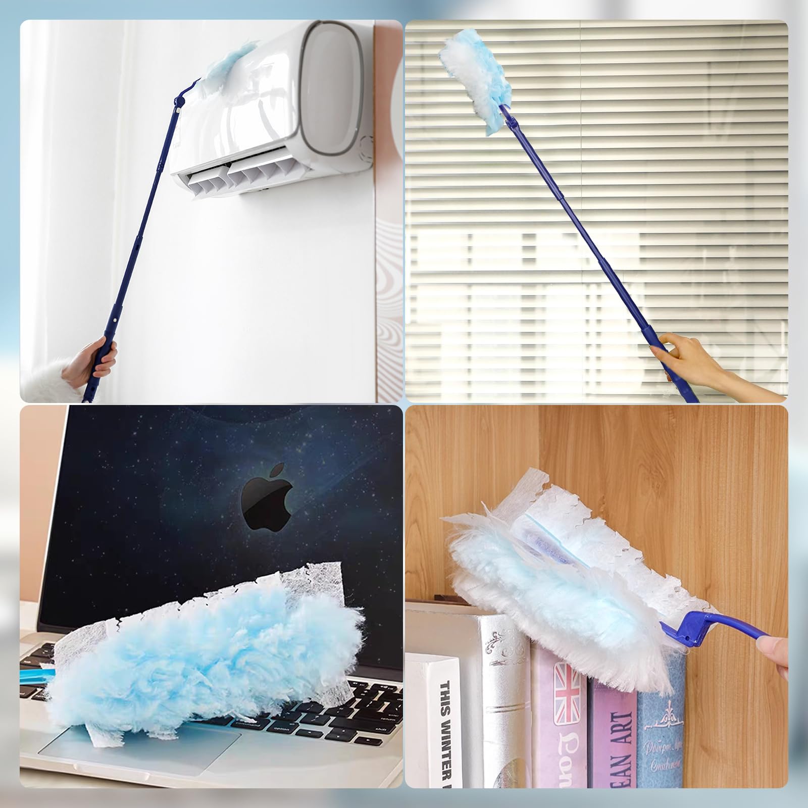 Plumero Atrapapolvo con 30 Recambios Desechables, Plumero Telescópico Extensible (90cm) y Mango Corto, Plumero Plano Antiestático para Polvo Casa, Debajo de Electrodomésticos y Espacios Reducidos — view 7