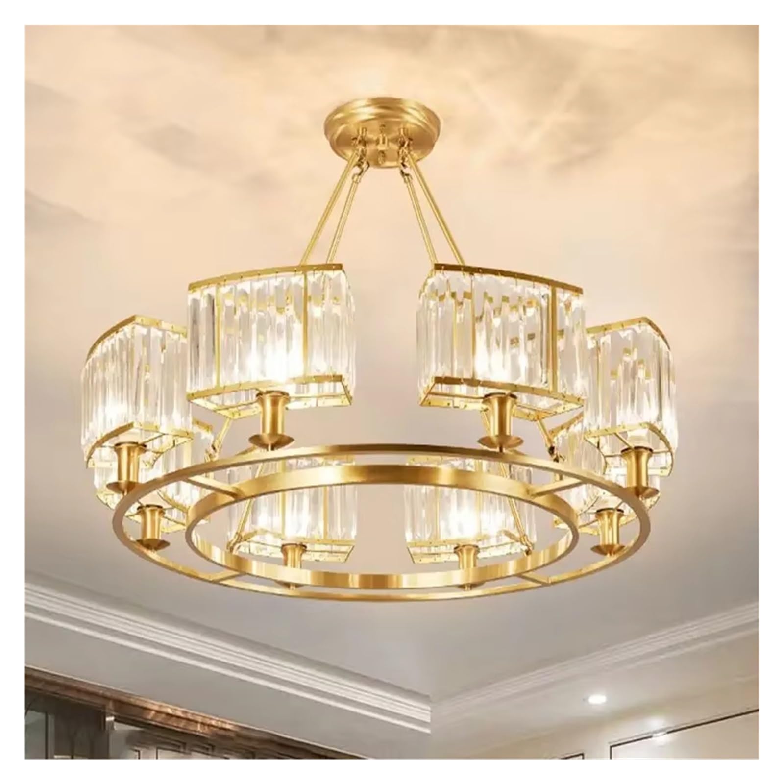 ZTCHSENZT Luxury Copper Crystal Chandelier Lighting Modern LED Ceiling Light Home Deco Pendant Lamp for Living Dining Bedroom Hanging Lamp ?,Neutral White-8lights