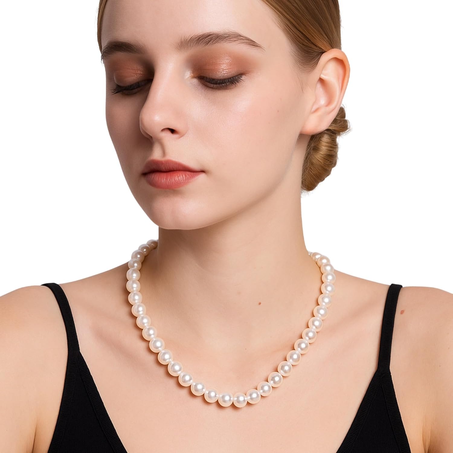 II ROUND PEARL II Real Pearl Necklace for Women Ivory Beige Cream White Pearls Jewelry Men Cultured Freshwater Sterling Silver Wedding