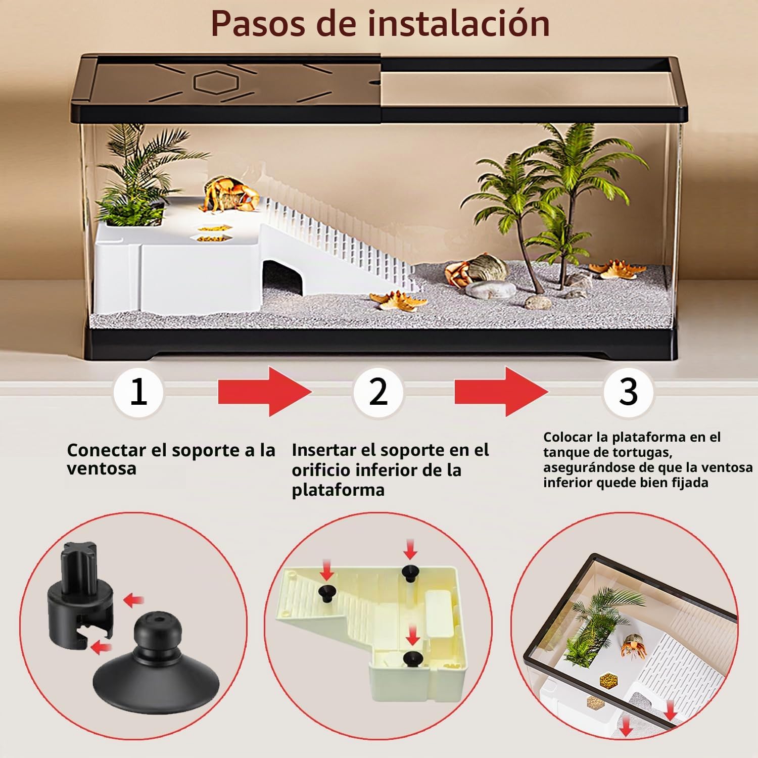 Pecera de Tortuga con Plataforma para Tomar el Sol y Drenaje Inferior, 20" x 9.5" x 9.5" Tanque de Tortugas acuáticas para Tortugas Juveniles, cangrejos de río, cangrejos, Anfibios（Negro）