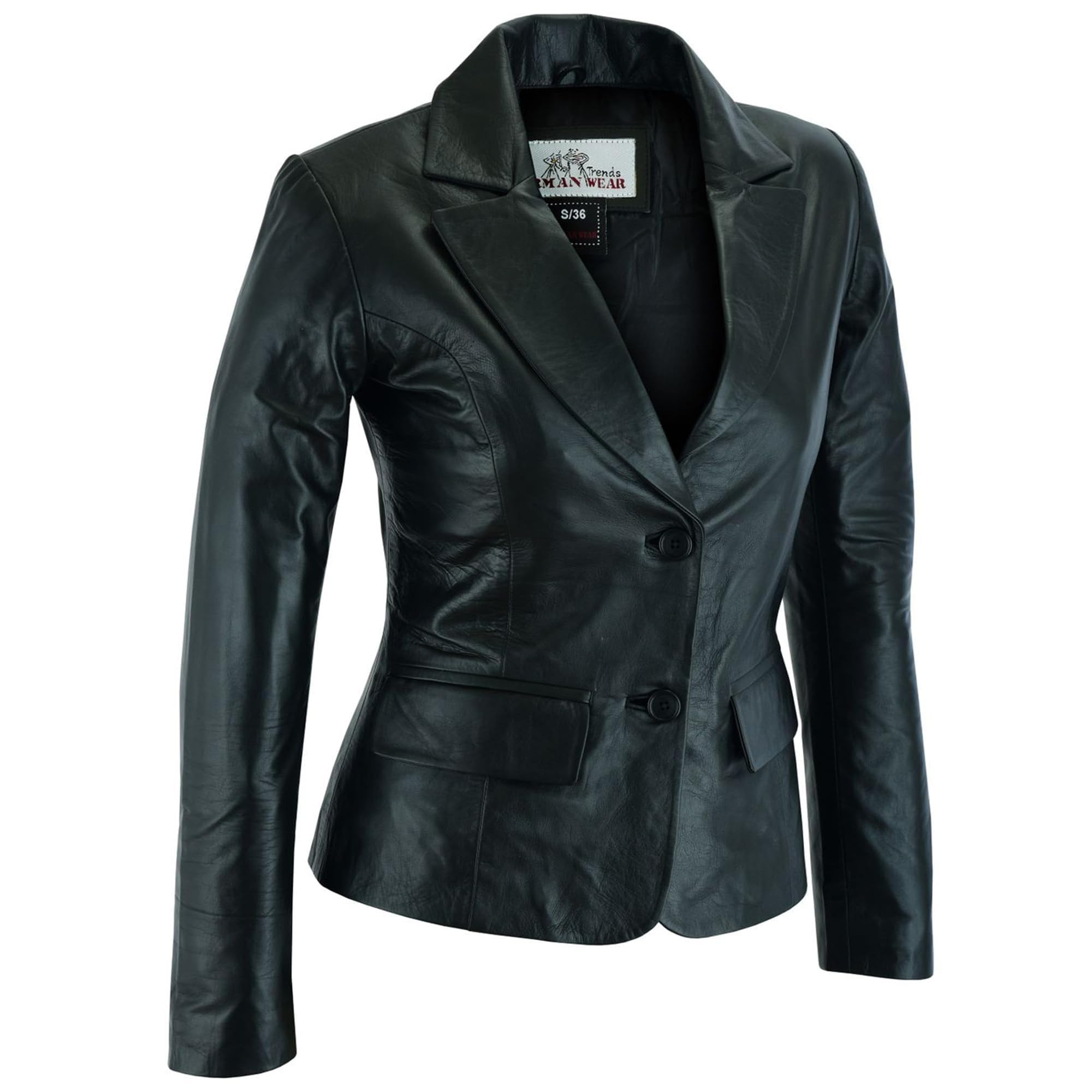 German Wear Damen Lederblazer Lederjacke Blazer Echtleder Jacke aus Lammnappa Leder Schwarz