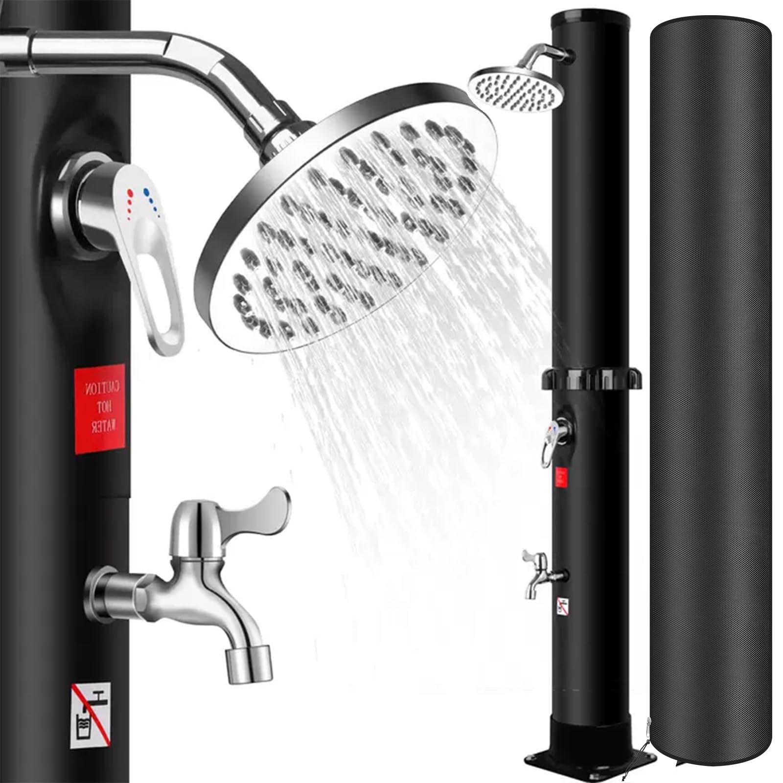 Solardusche 35 Liter Solardusche Garten Gartendusche Aussendusche mit Drehbarem Regenduschkopf und Wasserhahn, Pooldusche Camping Dusche Warmwasser bis 60°C, Ohne Stromanschluss (Mit Abdeckung)