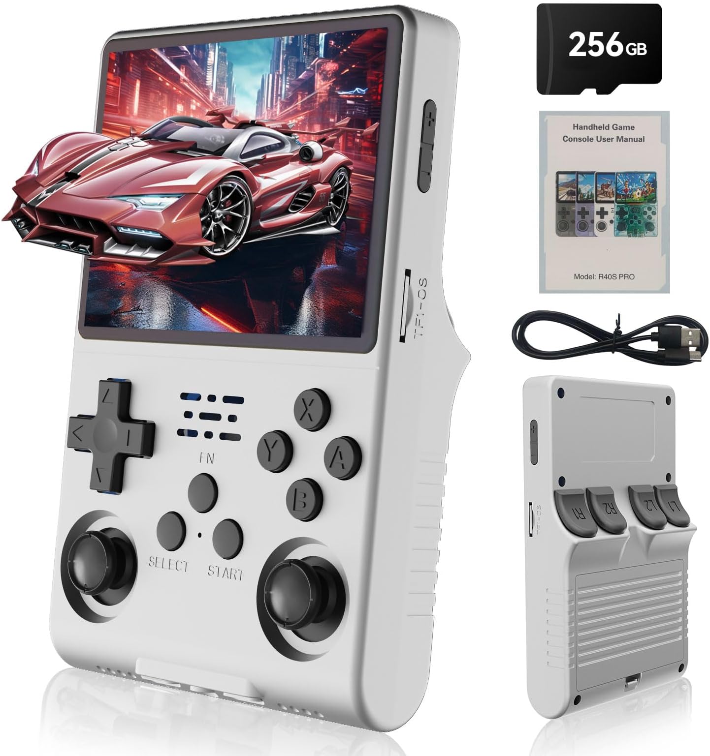 R40S Pro Handheld Game Console,30000 HD Games Mini Retro Gaming Console,3.5-Inch IPS Screen,Built in 45 Emulators,256GB SD Card,3800mAh Battery