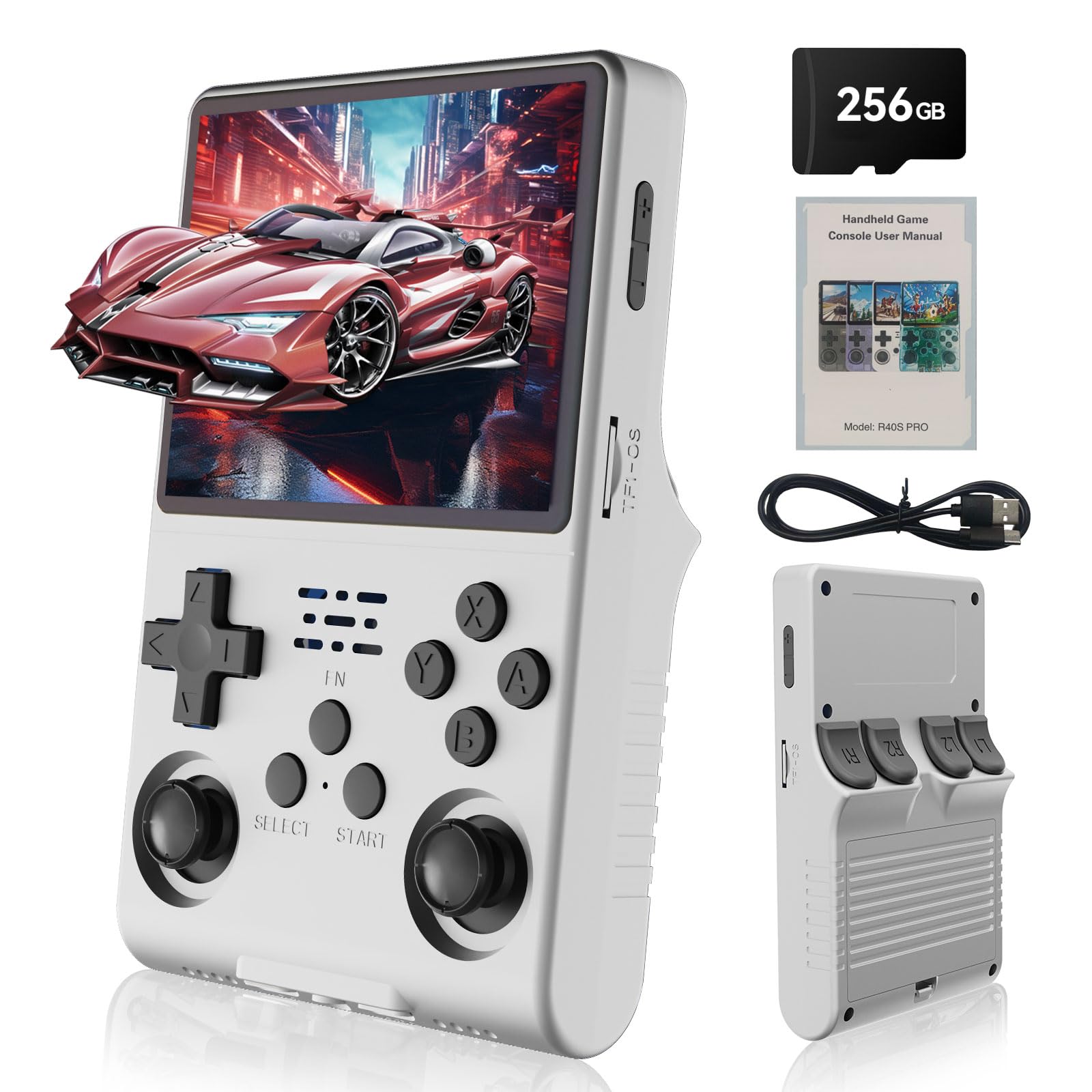 Hedlaoy R40S Pro Handheld Game Console 30000 HD Gaming Mini Retro Game Console with 3.5" IPS Screen Built-in 45 Emulators 256GB SD Card 3800mAh Battery