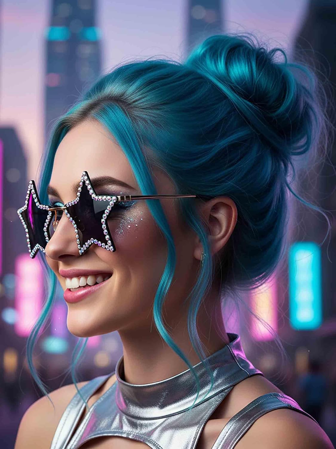 Woeoe Star Shape Sunglasses Rhinestone Rimless Sun Glasses for Women - Image 5