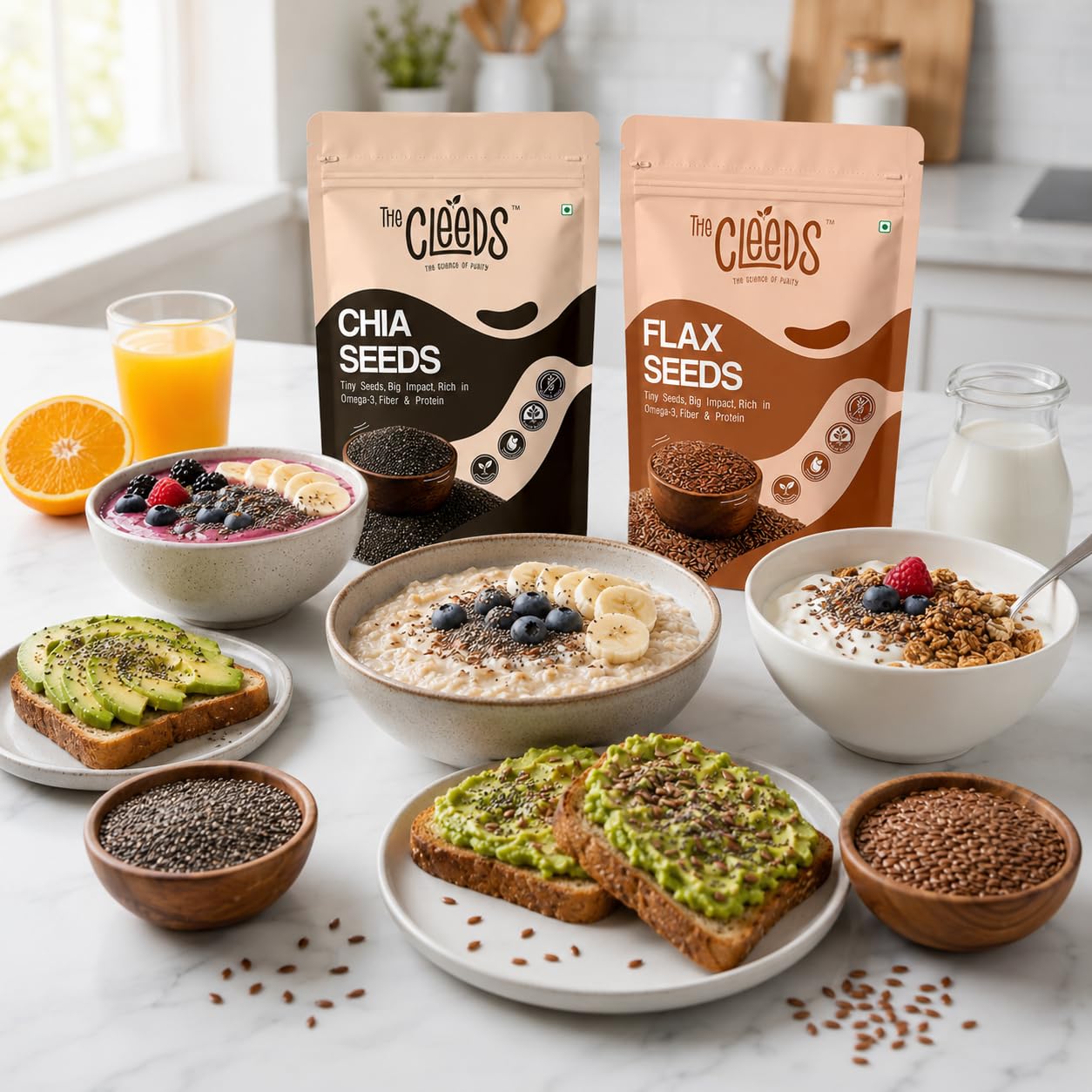 The Cleeds Edible Seeds Combo 400 g | Chia Seeds + Flax Seeds | Superfood Seeds for Healthy Eating | Rich in Protein & Fiber (200 g Each) (Pack of 2) — Amazon image 5