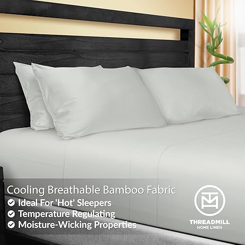 Miniatura 3 de Threadmill Juego de 2 fundas de almohada de rayón de bambú de tamaño estándar, sábanas de bambú, fundas de almohada de seda refrescante, suaves y