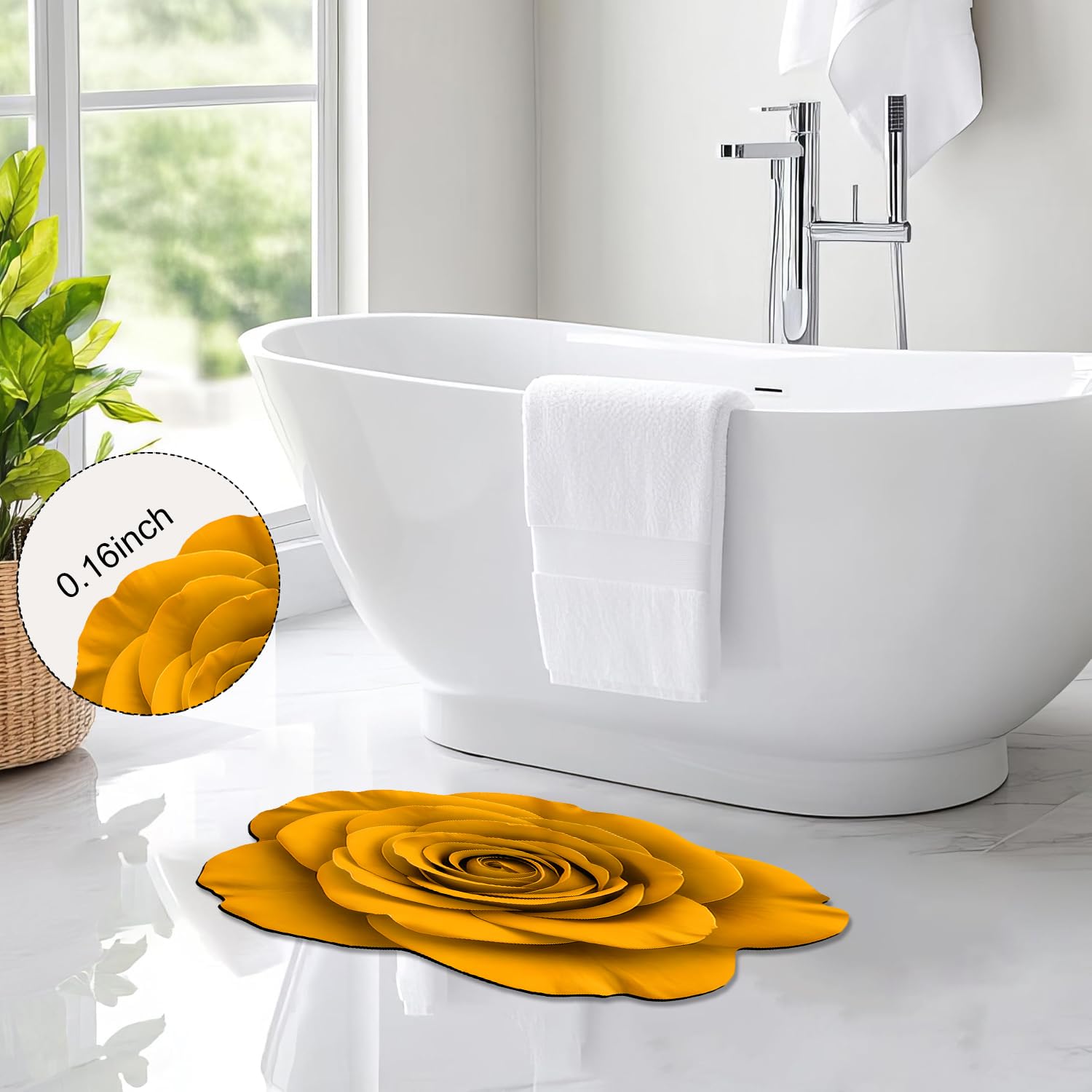 Photo 1 of Yellow Flowers Floral Bath Mat Natural Rose Bathroom Rugs Funny Non Slip Bathtub Decor Mats Super Absorbent Floor Carpet Machine Washable Quick Dry Bahtmat for Tub, Shower, Bedroom?Kitchen?31.5"x31.5"