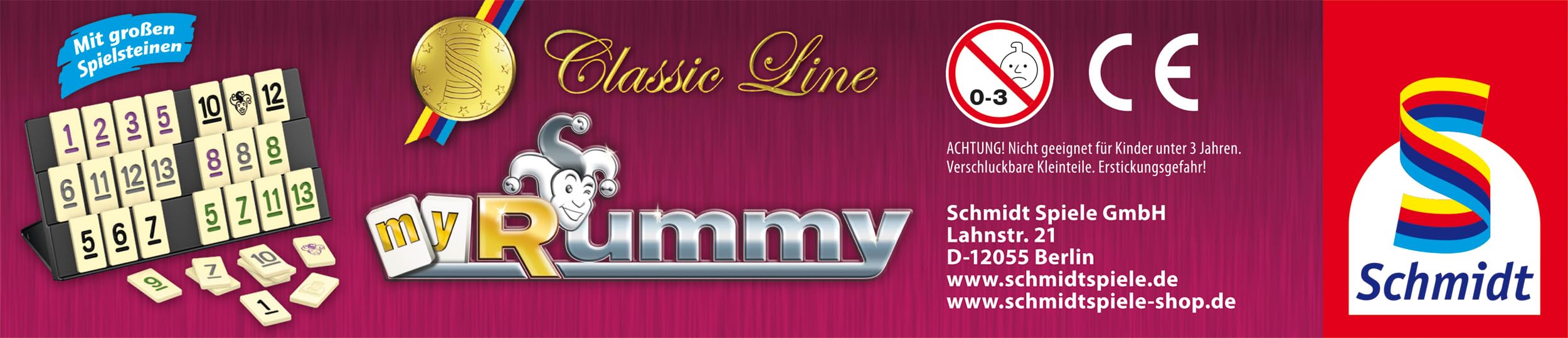Schmidt Spiele 49474 MyRummy, Classic Line, Legespiel mit großen Spielsteinen, in Einer Metalldose