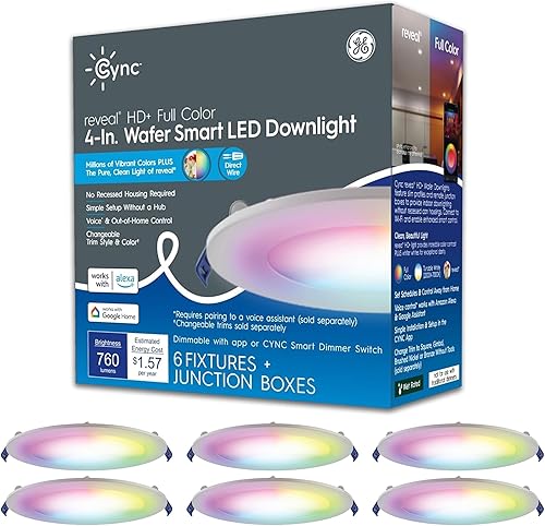 Miniatura 10 de GE CYNC Reveal HD+ Wafer Smart LED Downlight Fixture, luces que cambian a todo color, luces LED WiFi y Bluetooth, funciona con Google Home y Tienda