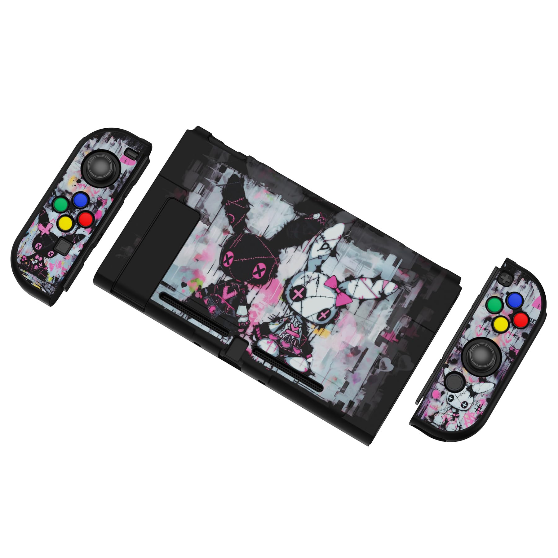 eXtremeRate PlayVital Cover Protettiva Compatibile con Nintendo Switch, Custodia Copertura Rigida Separabile Compatibile con Joycon Console, Coniglietti Punk
