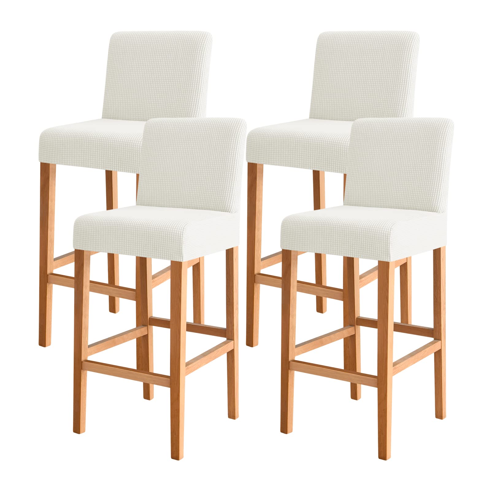 FORCHEER Bar Stool Chair Cover with Backs Set of 4 White Jacquard Dining Chair Barstool Slipcover Square Removable Washable