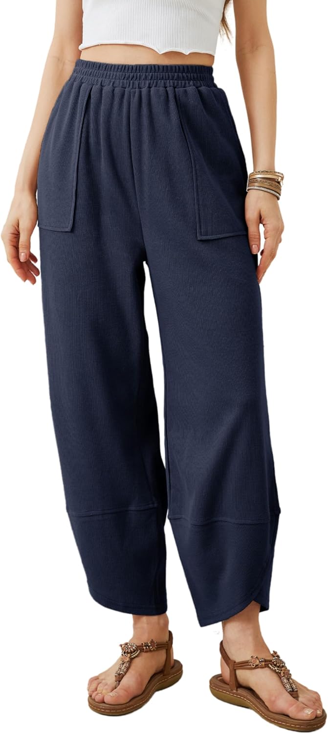 Xiaoxuemeng Womens Baggy Wide Leg Pants Casual Elastic Waisted Palazzo Harem Pants with Pockets